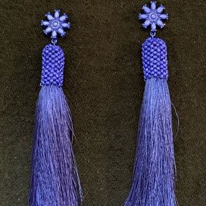 Baublebar Earrings, NWOT, blue beaded studs with long blue tassel